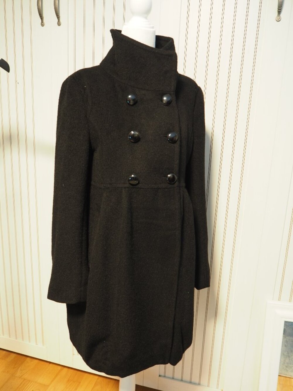 MORGAN de Toi Black Double Breasted Wool-Alpaca Blend Coat High Collar